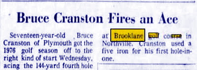 Brooklane Golf Course - April 1976 Ace From Bruce Cranston